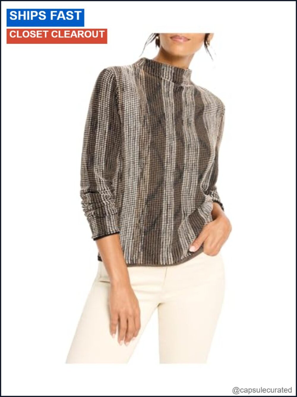 NIC+ZOE Ombre Pixel Knit Sweater Funnel Neck Long Sleeve Pullover